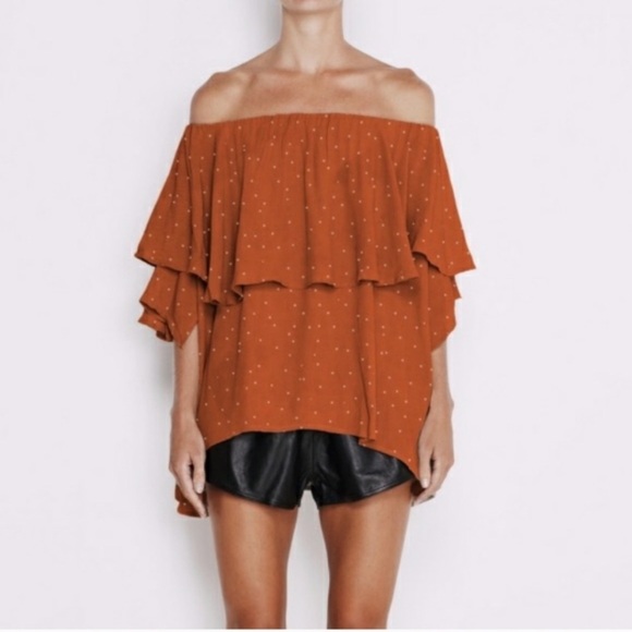 MLM label Maison Off Shoulder Burnt orange polka dot oversized top small - Picture 1 of 8